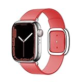 CGGA Modernes Leder-Armband für Apple Watch 45 mm 41 mm 42 mm 38 mm 44 mm 40 mm Correa Armband für iWatch Serie 5 4 3 6 SE 7 (Farbe: Pfingstrosenrosa, Größe: 41 mm)