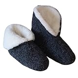 SamWo, 100% reine Schafwolle Hausschuhe Wollhausschuhe Fußwärmer Hüttenschuhe Stiefel schwarz Premium, FW Yeti (41-42 EU, schwarz, numeric_41)