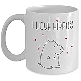 Tasse mit Aufschrift 'I Love Hippos', lustige Geschenkidee für Tee, heiße Kakao, Geburtstag, Weihnachten, Jahrestag