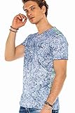 Cipo & Baxx Herren T-Shirt Batik Kurzarm Baumwolle Rundhals Streetstyle Shirt CT550 Hellblau XL