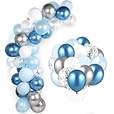 GAGAKU 60 Stück 12 Zoll Latex Ballons Metallic Luftballons Konfetti Garland Arch Kit Blau für Geburtstag Hochzeit Gold Party Dek