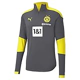 PUMA Herren BVB Training 1/4 Zip Top New T-Shirt, Asphalt-Cyber Yellow, L