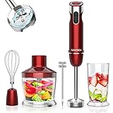 VAVSEA Stabmixer Set 5 in 1 Stabmixer 1000Watt Pürierstab Edelstahl-12 Geschwindigkeiten Einstellbar Leichte Reinigung Schneebesen 600ml Mixbecher 500ml Zerkleinerer von Babynahrung Suppen Gemüse, R