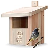 wildtier herz I Vogel Nistkasten Rotkehlchen, Rotschwänzchen aus Massiv-Holz - Verschraubt, Nistkästen für Vögel, Halbhöhle für Gartenrotschwanz, Vogelhaus W