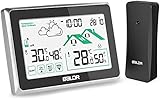 Wetterstation Funk mit Außensensor, Thermometer Innen/Außen Wetterstation Funk Mit Außensensor, Lcd Touchscreen Digitaluhr DCF Funkuhr für Temperatur und Feuchtigkeitsüberwachung (Schwarz)