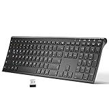 Bluetooth Tastatur, Dual Bluetooth + 2.4G Multi Device Tastatur Kabellos, Deutsches Layout QWERTZ Ultra Slim Wiederaufladbare Tastatur für Mac, iPhone, Windows, Android, iOS, Schw