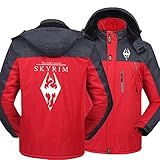 CNLINAHOME Herren wasserdichte Jacke für Skyrim 3D Print Winter Warme Winddichte Mäntel Windbreaker Skijacke mit Kapuze Red-M