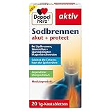 Doppelherz Sodbrennen akut + protect – Medizinprodukt bei Sodbrennen, Säurereflux + säurebedingten Magenbeschwerden – 20 Kautab