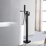 Rozin Schwarz Freistehende Armatur Badewanne Wasserhahn 360° Drehbarer Auslauf mit Handbrause Badezimmerarmatur S