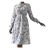 GFGHH Damen Casual Kleid Elegant Maxikleider Retro Blusenkleid Boho Kleider für Alltag Blumenkleid Böhmisch Herbst Strandkleid Kleider Cocktailkleid Bedrucktes,Locker,Tunikakleid Ausgestellten Ä