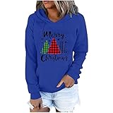 TRIGLICOLEUM Hoodie Damen Weihnachts Kapuzenpullover Kapuzenpulli mit Kariert Tannenbaum Print lässige Langarmshirt Bluse Kordelzug Kapuzen Sweatshirt mit Tasche Herbst Winter Warme Sportbekleidung