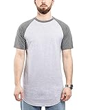 Blackskies Round Basic Baseball Longshirt | Langes Oversize Fashion Kurzarm Herren T-Shirt Raglan Ärmel Long Tee - Ashgrau-Silbergrau X-Large XL