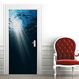 3D Türaufkleber Türposter Selbstklebend Fototapete Türfolie Blaues Meer Sonnenschein Türtapete Wasserdichte Tür Aufkleber Abnehmbar Wohnzimmer Küche Schlafzimmer Wandaufkleber 77X200CM