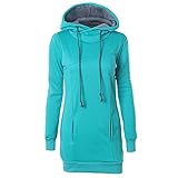 UEsent Damen Einfarbig Pullover Hoodie Kleid Taille Sweatshirt Langarm Herbst Tops Rundhalsausschnitt Mittellang Tunik Mit Kapuze Tasche Warm S