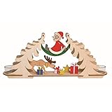 Drechslerei Kuhnert - Hobaku Bastelset - Teelichtbogen/Kerzenhalter - Motiv: Weihnachtsmann mit Elch - Dekoration aus Holz zum Zusammenbauen - Maße: ca. 32 x 7 x 14 cm - Made in Germany