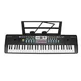 61 Tasten Tastatur, 10 Rhythmen 8 Percussion, Klaviertastatur für Kinder, Elektronik, Klaviertastatur mit Full-Size-Tasten für Anfänger Erwachsene Kinder (Schwarz)(UK-Stecker)