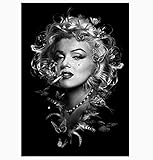 FBART Schwarz-Weiß-Leinwandbild Marilyn Monroe-Porträt Klassische Amerika Promi-Frau Pop-Art-Lippen Retro-Filme Cooles Wand-Dekor-Poster Für Zuhause Geschenke Dekor, Kein Rahmen,40x65