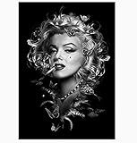 FBART Schwarz-Weiß-Leinwandbild Marilyn Monroe-Porträt Klassische Amerika Promi-Frau Pop-Art-Lippen Retro-Filme Cooles Wand-Dekor-Poster Für Zuhause Geschenke Dekor, Kein Rahmen,40x65