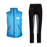 MS-Trachten Reitset Kinder Reitweste Annika hellblau mit Reithose schwarz grau (122/128)
