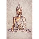 Buddha Statue Gold 30cm Dekofigur sitzend mit weißem Muster Buddha Deko Figur k