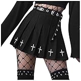 Gothic Plissee Miniröcke damen Harajuku Stil Rock Persönlichkeit Kette Spleißen Gothic Rock Hohe Taill Slim Fit Steampunk Faltenrock Vintage Plaid Freizeitrock A-Linie Flare Rock Karneval Kostü