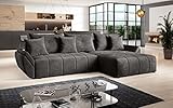 FURNIX Ecksofa Calvani mit Schlaffunktion und Bettkasten - Couch Wohnzimmersofa mit Kissen - L-Form Sofa, Stellfüße in Chromoptik - B280 x T190 x H91 cm, Liegefläche 230 x 149 cm - EN 25 (anthrazit)