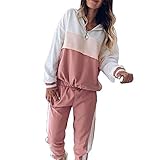 GYUANLAI Damen Sportswear Set Trainingsanzug Jogginganzug Farbblock Pullover Anzug Frühling Herbst Weiblich 2 Stück Streetwear Trainingsanzüge Hoodie Pullover Top + Lange H