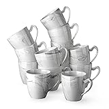 MALACASA, Serie Elvira, 12 Teiligen Set Kaffeeservice Marmor Porzellan Kaffeetasse Tassen 5 Zoll / 12,5*9,5*9,5cm / 380ml Becher Teetasse Kaffeebecher-Set Bechersets für 12