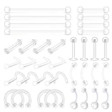 vcmart 36er Piercing Retainers Set Bioflex Lippe Nase Augenbraue Zunge Bauchnabel Ohr Piercing Kit Plastik