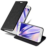 Cadorabo Hülle für Samsung Galaxy S6 in Nacht SCHWARZ - Handyhülle mit Magnetverschluss, Standfunktion und Kartenfach - Case Cover Schutzhülle Etui Tasche Book Klapp Sty