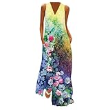Feiboyy Women's Summer Dress Sleeveless Print V-Neck Maxi Dress Summer Party Cami Dress Summer Dresses Casual Dress Cocktaikleider Gothic Kleid Floral Print Mini D