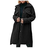 KIMODO Reversplüschjacke Winterjacke Damen Langarm Wildleder Doppelseitiges Jacke Felljacke Mantel Warm Winterjacke Fleece Lässiger Einfarbiger Strickjacke Herbst Winter (B-Schwarz, M)