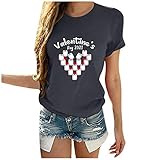 Valentinsshirt Damen Tshirt Sommer Kurzarm Valentinstag Shirt Gnome Drucken Shirts Lässige Bluse Für Sie Kurzarm Shirts Valentinstag Blouse Valentine'S Day Oberteile S