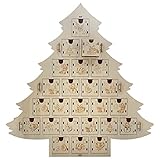 Nedyet Traditioneller runder Adventskalender aus Holz | Festliches Weihnachtsdorf-Design| LED-Weihnachtsbeleuchtung und drehbarer Weihnachtsbaum | Batteriebetrieben 40x30x1,5