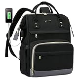 LOVEVOOK Laptop Rucksack Damen wasserdicht Rucksäcke Damen 15,6 Zoll mit Laptopfach stylischer Schulrucksack Mädchen für Universität Reisen Arbeit Business, Schwarz G