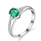 Daesar 750 Weißgold Ring für Damen Solitär mit Oval Smaragd 1.2ct, Weißgold Trauring Verlobungsring Diamant Größe 56 (17.8)