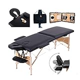 Mobile Massageliege Massagetisch Klappbar Massagebett Massagebank mit 2 Zonen höhenverstellbaren HolzFüßen Kosmetik Bank (bis 230kg belastbar) - Schw