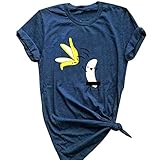 YANGPP Damen gedruckt T-Shirt Peel Banane Cartoon Tops Casual Kurzarm T-Shirts, Marine, S