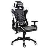YOLEO Gaming Stuhl, bequemer Gaming Sessel 150 kg Belastbarkeit, Kunstleder PC Stuhl drehbar höhenverstellbar Gaming Chair mit Kopfstütze (weiß-schwarz)