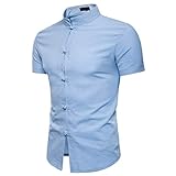 T-Shirts Herren Lässige Sommer chinesische Einfarbig Kurzarm Hemd Stehkragen T-Shirt Top Bluse Regular Slim fit Pullover Hellblau S