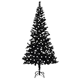 Catherinol Künstlicher Weihnachtsbaum mit LEDs, Tannenbaum, Lichterkette, Weihnachtsbeleuchtung, Edeltanne, Weihnachts-Baum, & Ständer Schwarz 240cm PVC