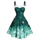NUSGEAR Weihnachten Kleid Elegante Frauen Vintage Weihnachten Ombre Farbe Schneeflocke Print Schulterfrei Partykleid Plüsch Weihnachtskleid Festliches Partykleid Cocktaiikleid für D