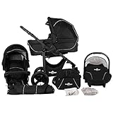 Bergsteiger Capri Kinderwagen 3 in 1 Kombikinderwagen Megaset 10 teilig inkl. Babyschale, Babywanne, Sportwagen und Zubehö