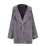 GOKOMO Damen Winter Fleecejacke Lang Elegant Plüsch Mantel mit Revers Mantel aus Kunstpelz Für Damen Winter Damenmantel Langarm Warme Wattierte Jacke(Grau,M)