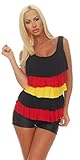 11554 OSAB-Fashion 11554 Damen Fan-Top Fußball WM EM 2020 Deutschland Flagge Rüschen Fan-Shirt Trikot (schwarz-rot-gold, 36-38)