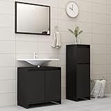 (Blitzlieferung) Badmöbel Set,Waschtischunterschrank Set,Waschbecken Set,Badezimmerschränke Set, 3-TLG. Badmöbel-Set Schwarz Spanp