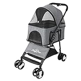 BingoPaw Hundebuggy Hundewagen vierrädrige Buggy bis 20kg klappbar abnehmbar Haustier-Buggy Katzenbuggy kinderwagen für Hunde Katzen, inkl. Schutznetze, Regenschutz, Ablagekörbe, G