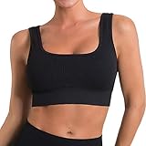 OUDOTA Damen Sport BH 1 oder 3er Pack ohne Bügel Gepolstert Bustier für Yoga Bra Rücken Sport Bustier für Jogging Fitness Training Abnehmbare Cups U-Ausschnitt,M,Schw