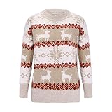SHUTING2020 damen pullover Weihnachtsstrickjacke Langarm Rentier ELK Neues Jahr Frauen Gestrickte Pullover Rundhals Weihnachten Weibliche Jumper Top (Color : Khaki, Size : M)