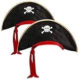 com-four® 2x Piratenhut mit Totenschädel - Hut für Kinder und Erwachsene - Kostüm für Fasching, Karneval, Halloween (02 Stück - Pirat schwarz/rot/goldfarben)